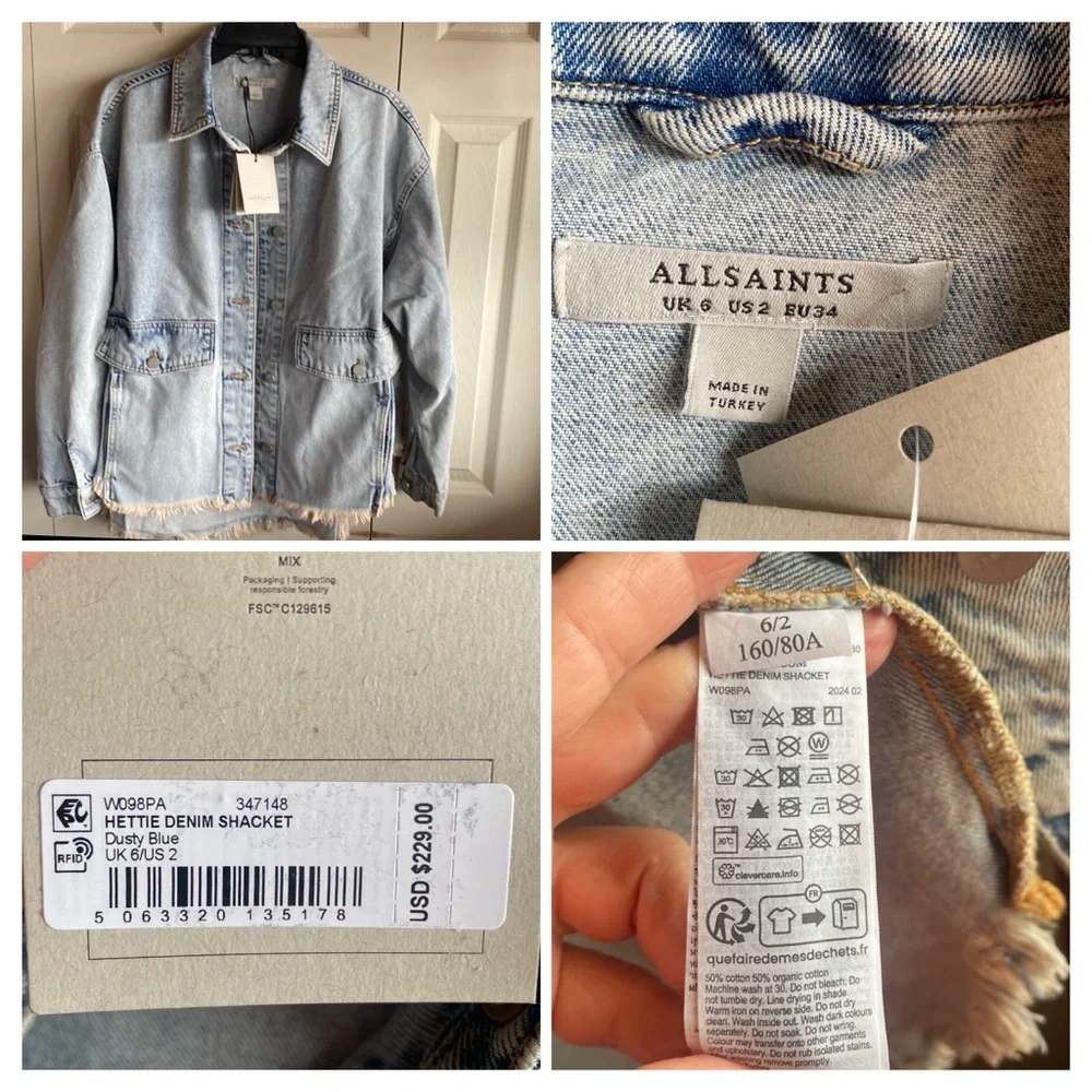 All Saints NWT HETTIE Distressed Oversized Medium Wash Denim Jacket US2-EU34 - Picture 14 of 16